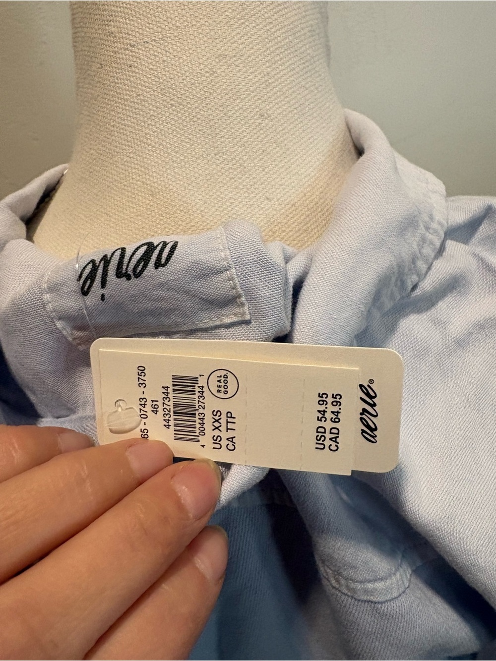 aerie Light Blue Long-Sleeve Pullover with Button Placket - Picture 4 of 4